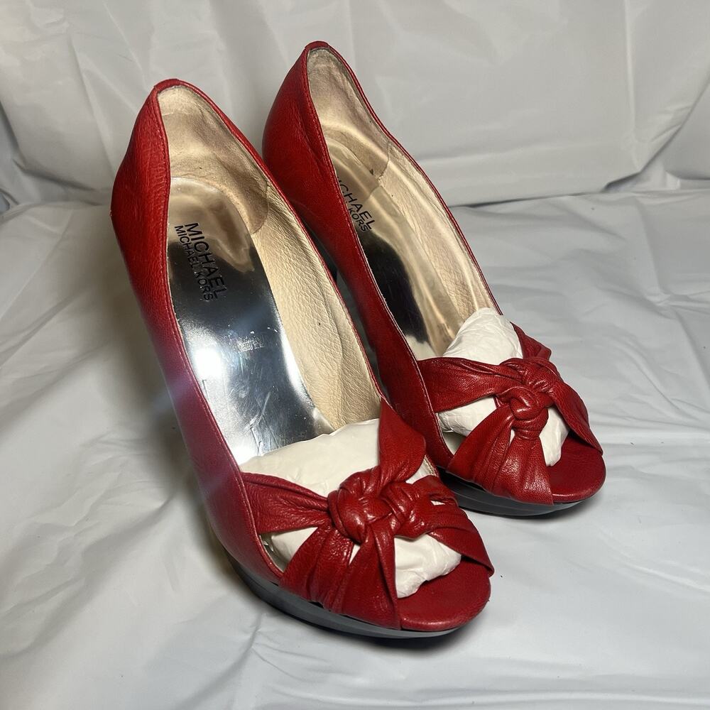 Michael Kors Womens Red Leather Twisted Knot Peep Toe Platform Heels Size 10M - Picture 10 of 11